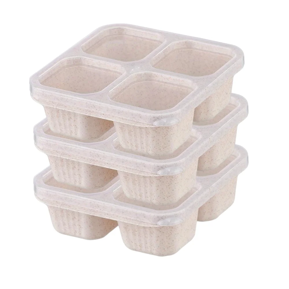Set of 3 Reusable 4-Compartment Bento Snack Containers with Lids - Durable, BPA-Free Lunch Boxes for School, Work, and Travel