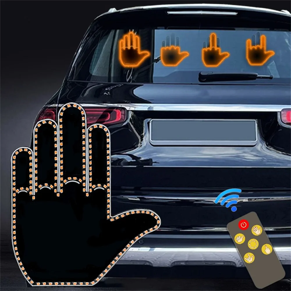 

LED Fun Gesture Hand Warning Light Car With Remote Control Auto Atmosphere Sign Interface Expression Decorative Lamp