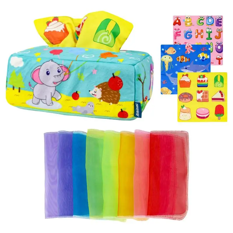 

Tissue Box Toy For Infant Soft Montessori Sensory Toys For Babies With 8 Colorful Scarves And 3 Crinkle Paper Educational Toys