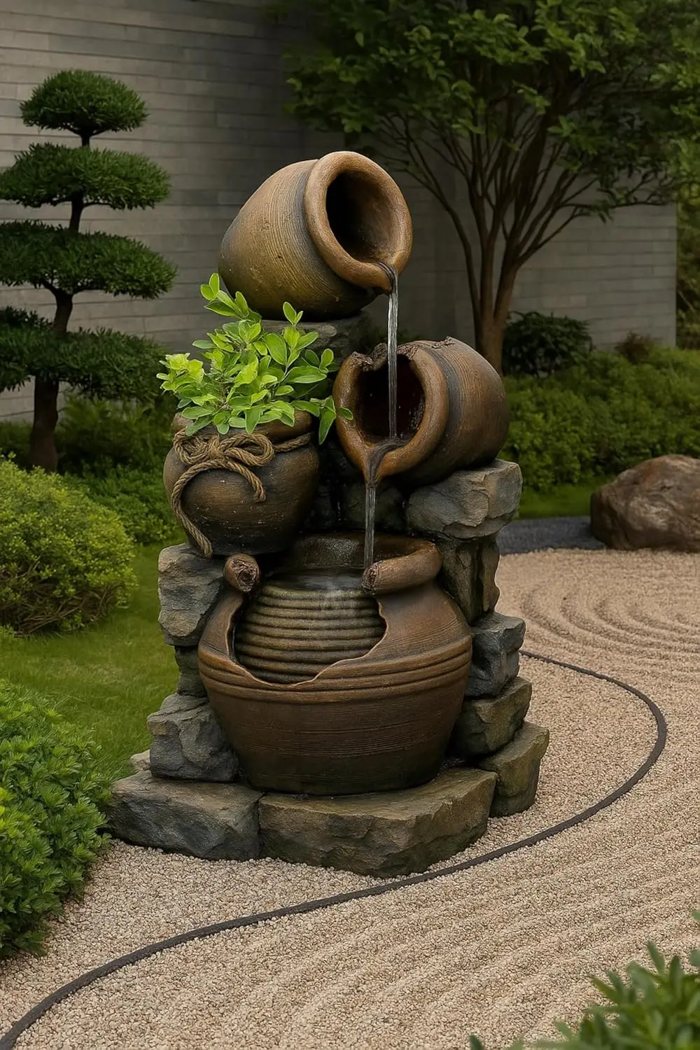 Outdoor Water Fountain with Flower Pots - view 4