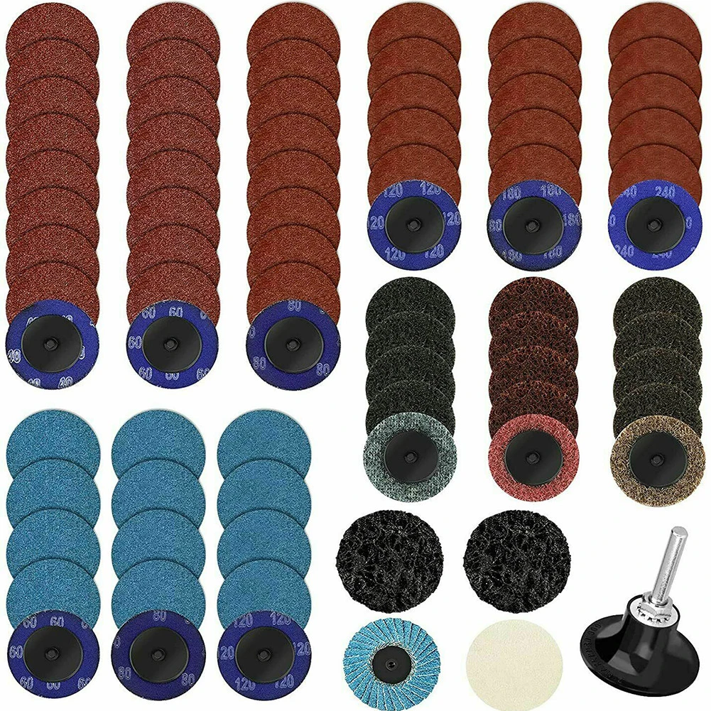 

70PCS 2" Roll Lock Sanding Discs Set W/ 1/4 Holder Die Grinder Quick Change Disc Zirconia Particles Angle Grinder Power Tools