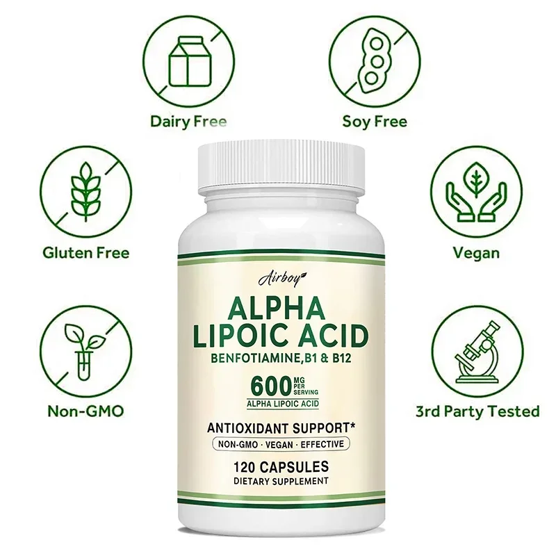 Alpha Lipoic Acid Capsules for Nerve Energy & Metabolism Support Promotes Cardiovascular Health Antioxidant