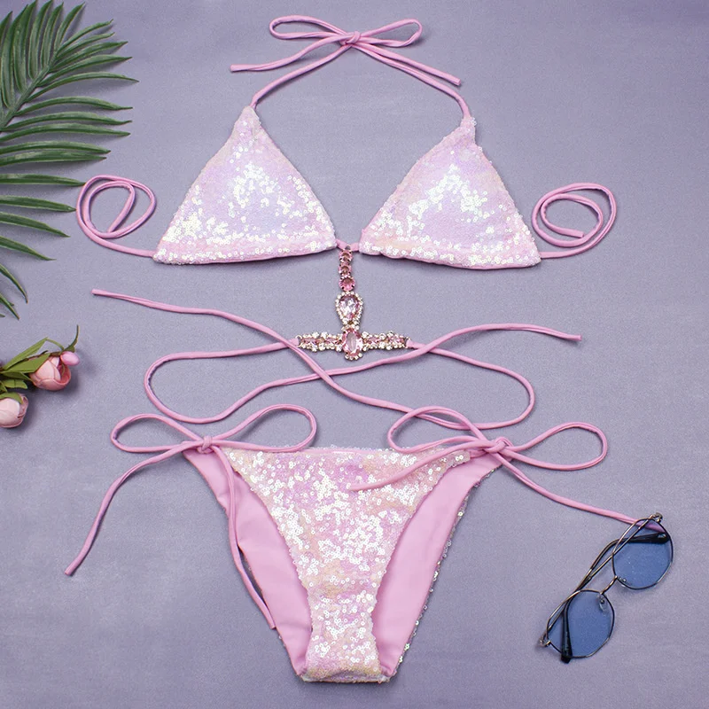 Rhinestone Bikini Swimsuit - Sexy Push-Up Swimwear for Women