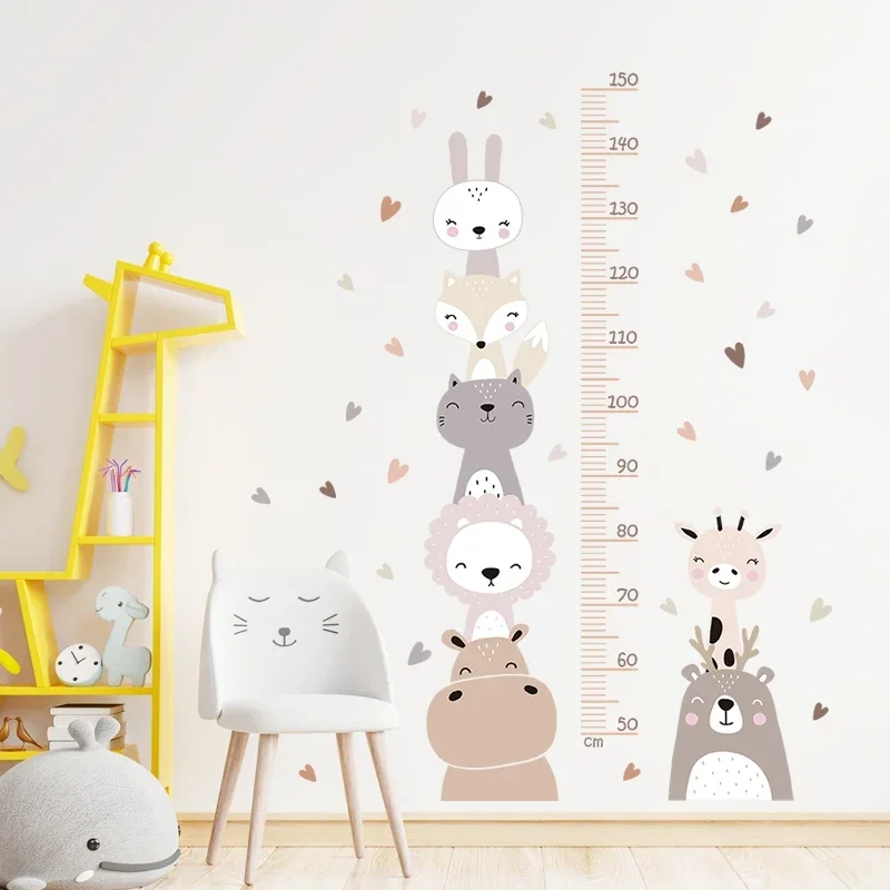 Wall Stickers for Kids Room Baby Nursery Smile Animals Bear Lion Hearts Height Measurement Ruller