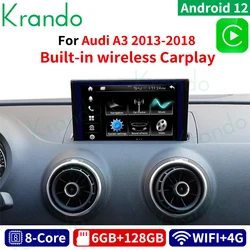 Krando-Autoradio Android, Navigation GPS, Carplay sans fil, Écran Auto Playstore, Stéréo, Limitation, 7 , Audi A3 2013 - 2018