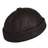 Retro Real Leather Hat Men Genuine Sheepskin Cap Male Brimless Warm Round Skullcap Winter Fashion Docker Sailor Tan Bone Bonnet 1