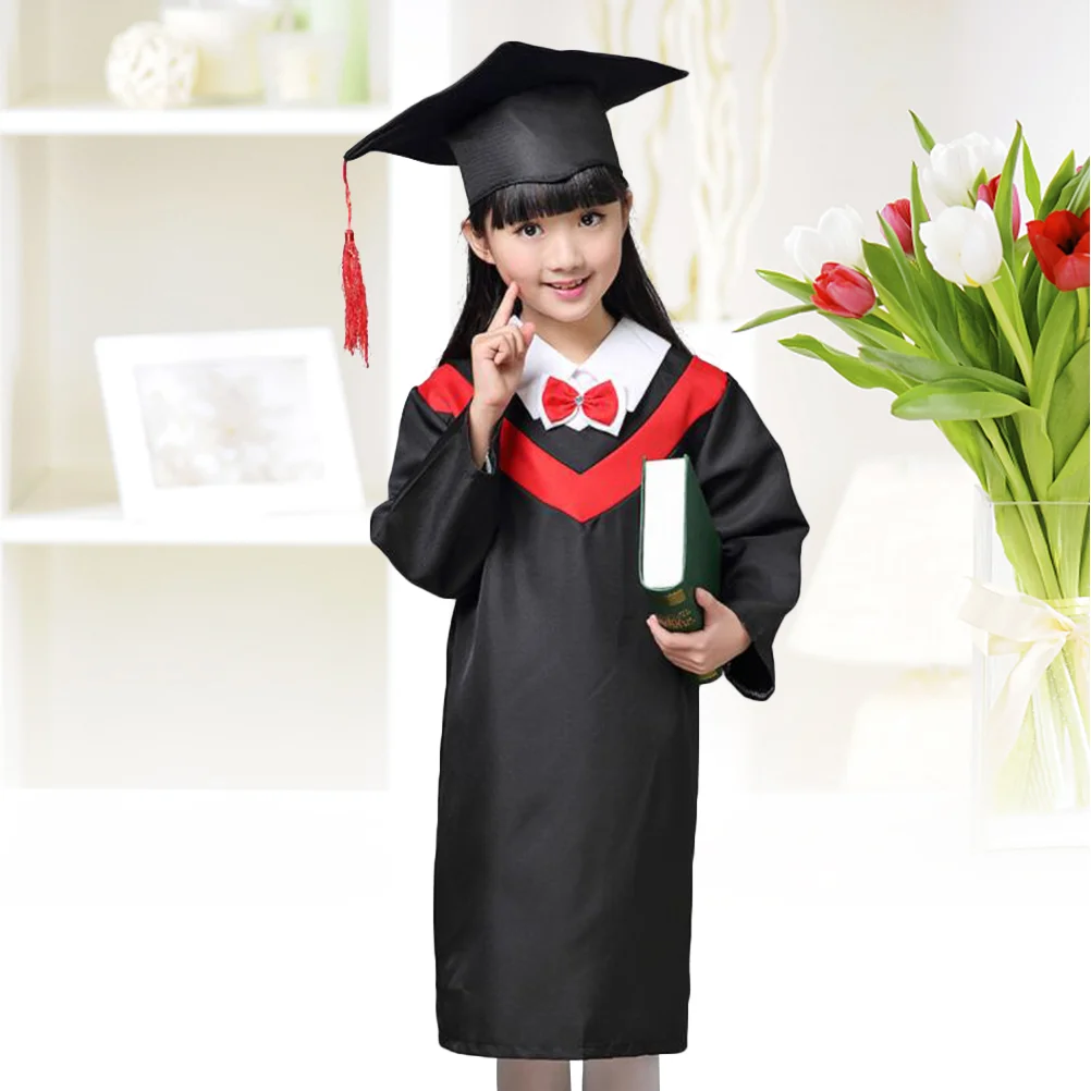 

Graduation Kids Outfit Children Gowns Robe Caps School Uniforms Doctoral Tassels Cosplay Costumes Bachelor Cloak And