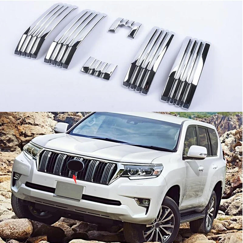 

ABS Chrome 6pcs Front Grille Grill Shinny Decoration Trims For Toyota Land Cruiser Prado 2018 2019 FJ150 Accessories