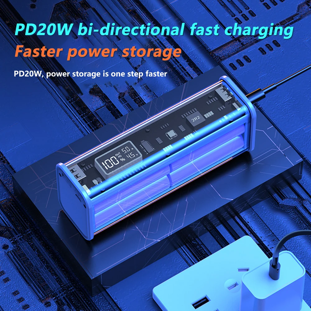 18650 Battery Charger Case DIY Set 100W PD22.5W Power Bank Shell Fast Charging Power Supply Battery Storage Boxes Micro Type-C