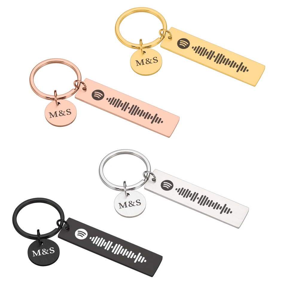 

Couple Music Gift Keychain Personalized Spotify Code Keychains Custom Love Initials Music Scan Code Key Chain Engraved Key Ring