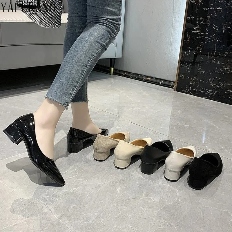 Women's Block Heeled Work Shoes Fashion Pointed Toe High - Temu