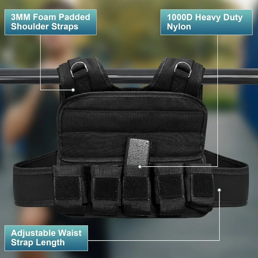 Adjustable Weight Vest 45Lbs, Weighted Exercise Vest with 19 Iron Sandbags,Breathable Nylon, for Strength Training, Running, HII