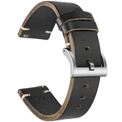 Hemsut Horse Hip Leather Watch Bands - Horween Chromexcel Quick Release Handmade Vintage Strap - 22mm (BLACK - S - 112)