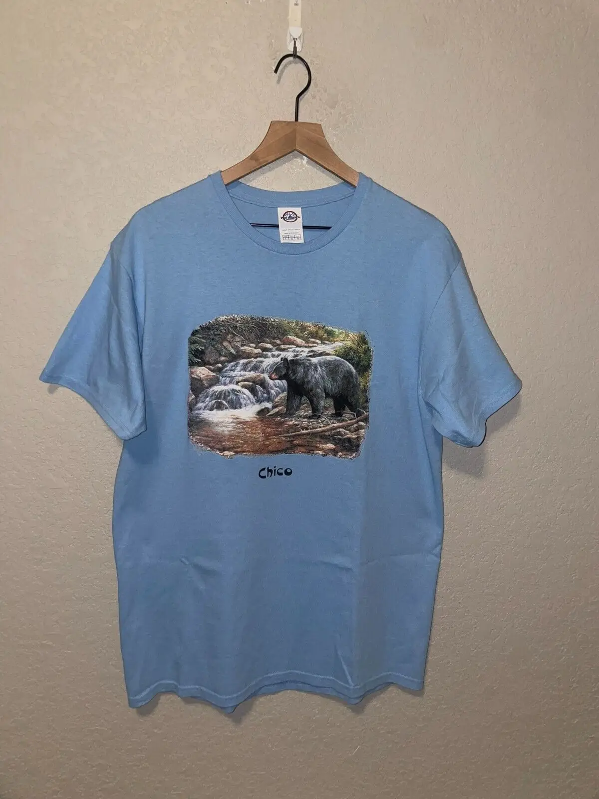 Y2K Chico Black Bear Nature Animal Blue Graphic Shirt Tee 2000S L Large Maniche Lunghe