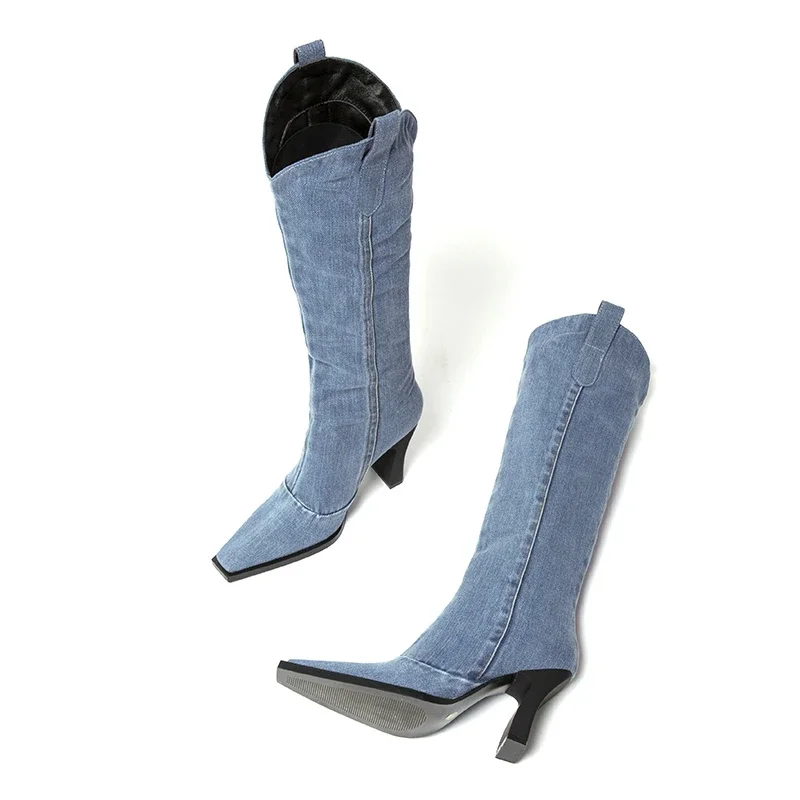 Brand New Denim Ladies Non-slip Boots Fashion Thick-soled Spring Thigh High Boots Women 2021 Fashion Casual Shoes Women Boots