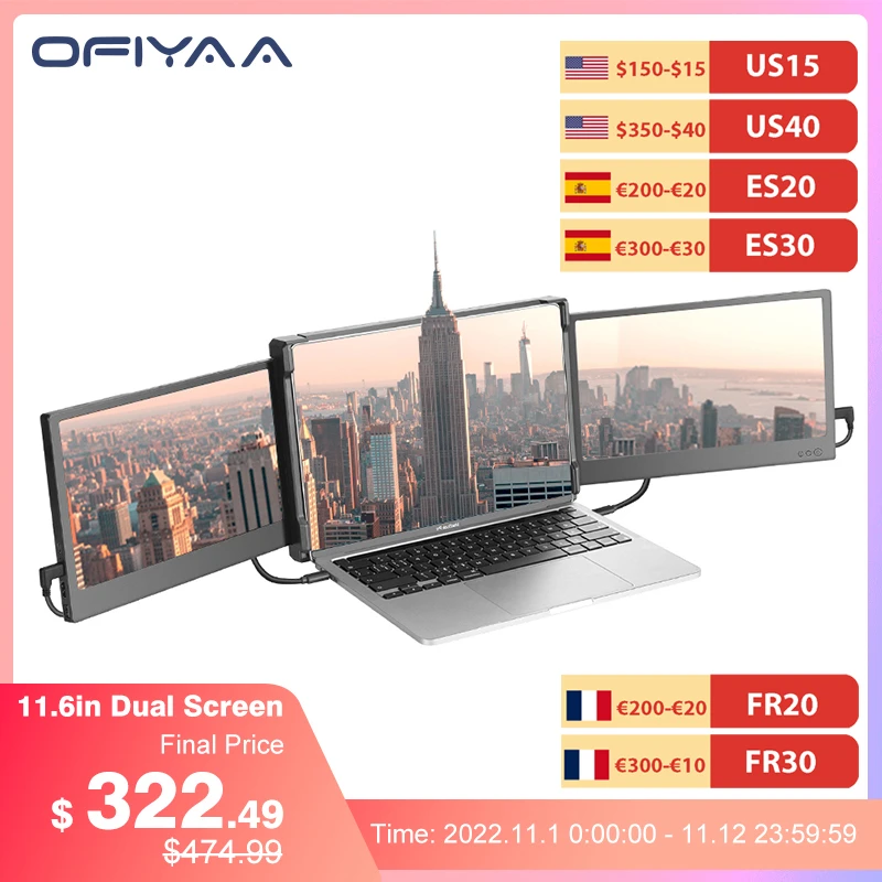 Ofiyaa Portable Monitor For Laptop Ps4 Game Triple Monitors 19x1080 Ips 11 6in Type C Mini Monitors Pc Display For Xbox Switch Lcd Monitors Aliexpress