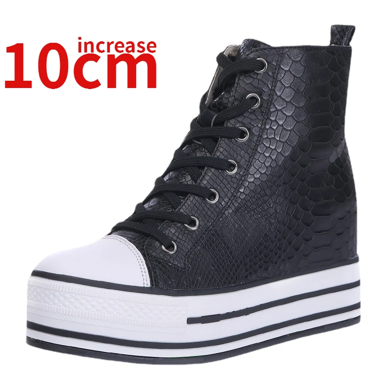 

Женские высокие ботинки из натуральной кожи, повседневные укороченные сапоги на толстой подошве, высокие, 9 см, в Корейском стиле, весна-осень