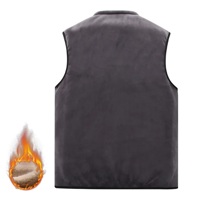 Plus Size Men's Cashmere Vest Casual Thickened Warm Fleece Shoulder Vest Trendy Fox Fur Lined Anti-Cold Cross-Border Goods