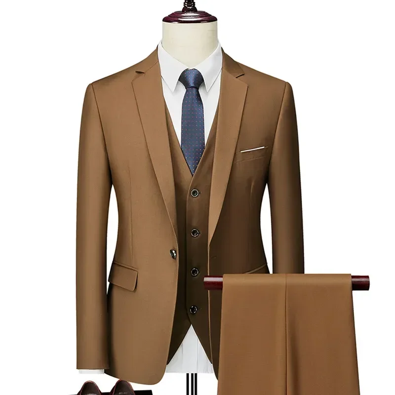 Mens Suit Men Slim Business Casual Suits Dress Three piece Set Jacket Pants Vest Male Wedding Groom Blazer Coat Trousers Waistcoat