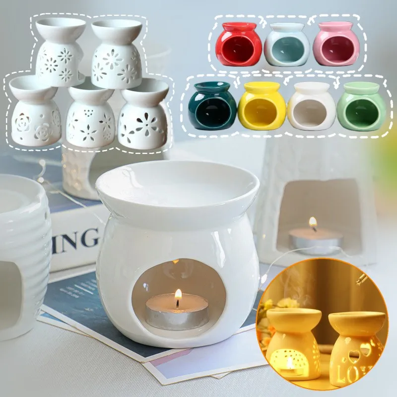 

Porcelain Aroma Burner Essential Oil Furnace Mini Candle Holder Solid Color Ceramic Crafts Aromatherapy Diffuser Home Decor