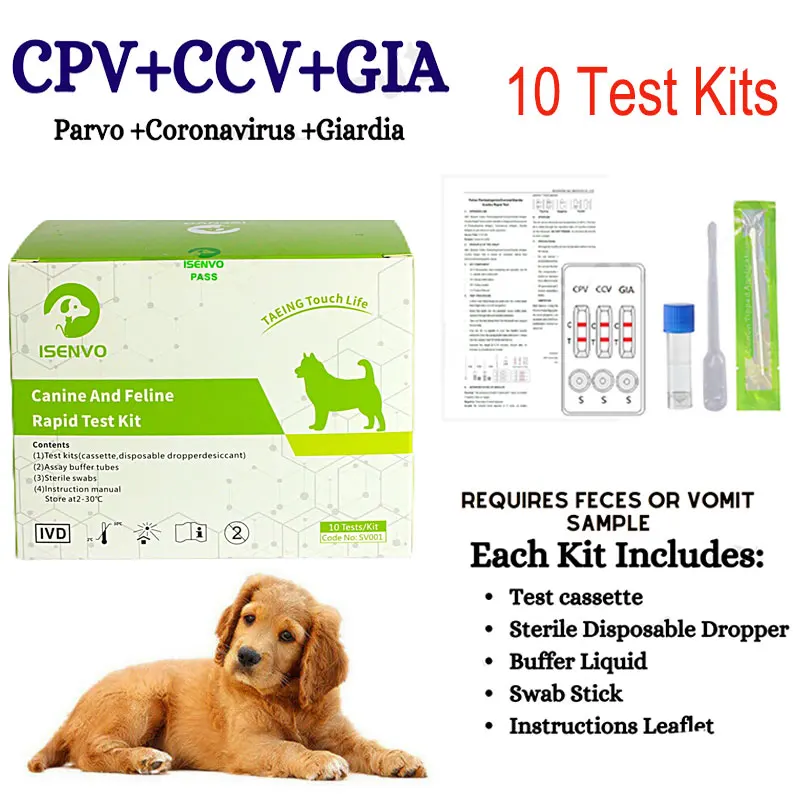 Dog Virus Detection Card 10 Pcs Canine CPV+CCV+GIA Ag Combo Rapid Test Kit Home Test For Dogs Puppy