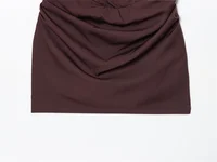 Women's Dress 2025 Autumn New Arrivals Reddish-Brown Spaghetti Strap Sexy Bodycon Mini Dress with Tie Details Stylish and Unique - Image 4