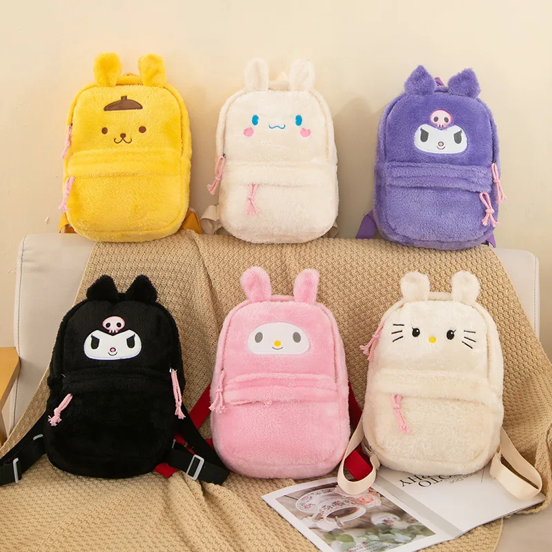 

Cartoon Sanrios Kawaii Melody Kuromi Plush Backpack Cute Anime Cinnamoroll Large Capacity Travel Lightweight Students Schoolbag