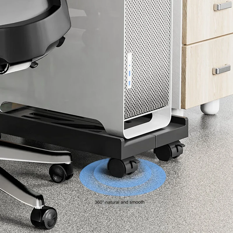 A25F-Adjustable Mobile CPU Stand Ventilated Computer Tower Stand PC Tower Stand 4 Caster Wheels Under Desk Holder