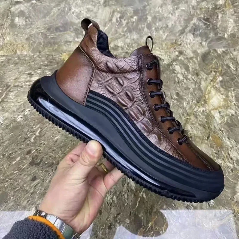 

Мужская обувь 2023, Повседневная модная обувь с толстым воротником, крокодиловый узор, Модная легкая спортивная обувь, Кроссовки