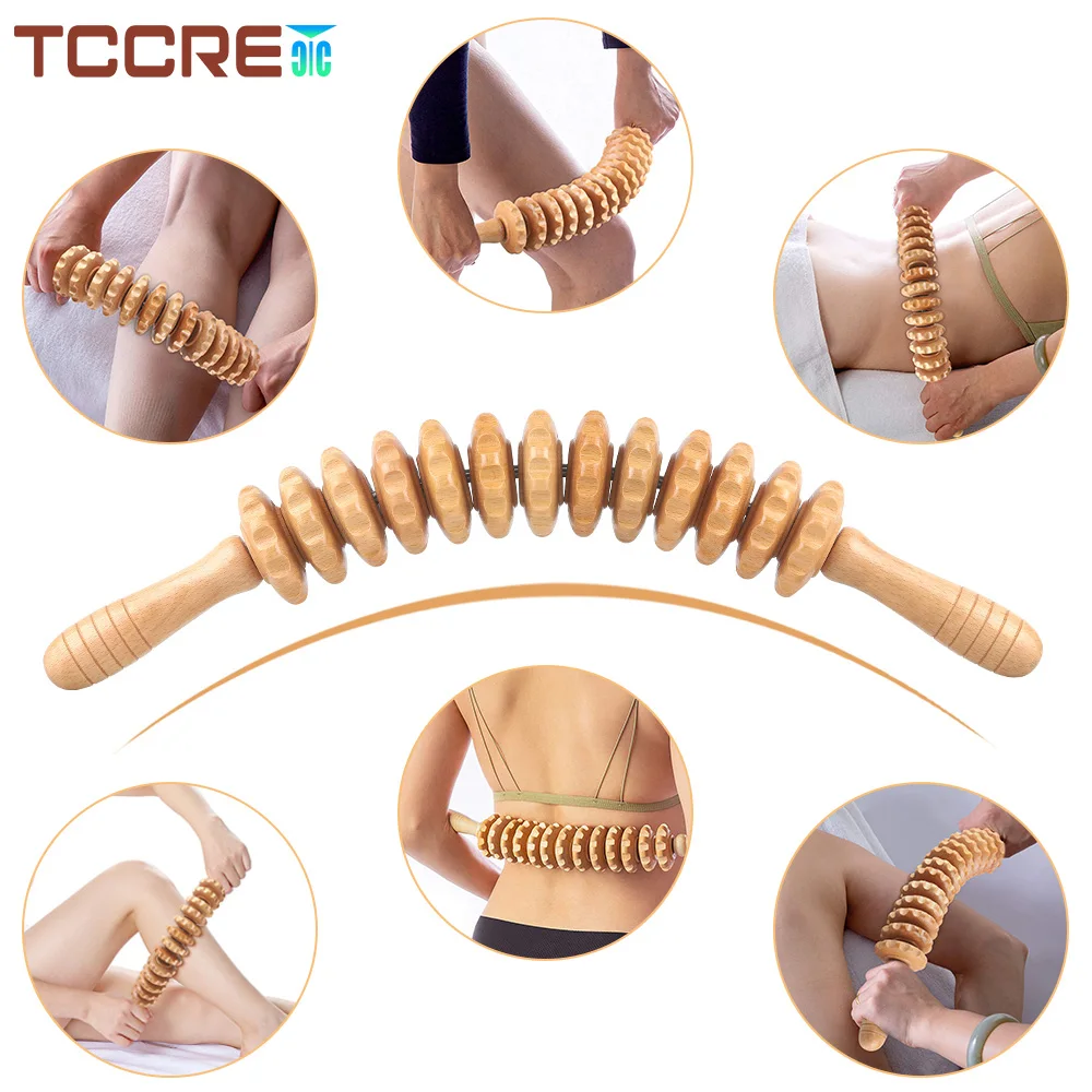 12 Rollers Wood Therapy Fasci Massage Tools, Curved Wooden Massage Roller Stick for Cellulite