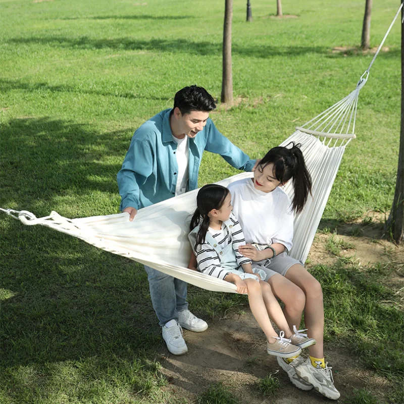 Single Person Portable Outdoor Camping Hammock Foldable High-strength Thick Canvas Anti Roll Leisure Sleep Swing Camp Hammock 3
