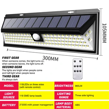 118 LED Solar Wall Lamp PIR Motion Sensor Outdoor Security Lamp 3models Outdoor Garden Courtyard Waterproof Led Wall Light 4
