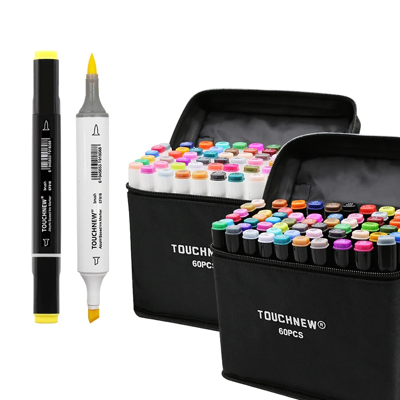 TOUCHNEW 10/24/30/80/168 Colors Soft Brush Markers Pen Alcohol Based Drawing Markers Set For Manga Animation Design Art Supplies