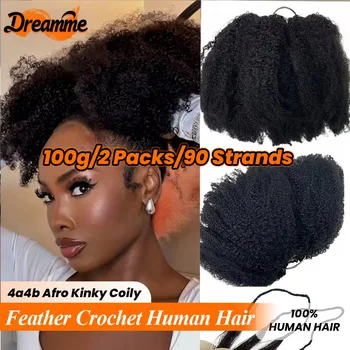 Afro Curly Pre-Separated Feather Crochet 100% Human Hair Feather Lite Crochet 3c/4a Curly Knotless Pre-Looped Hair Extension 1