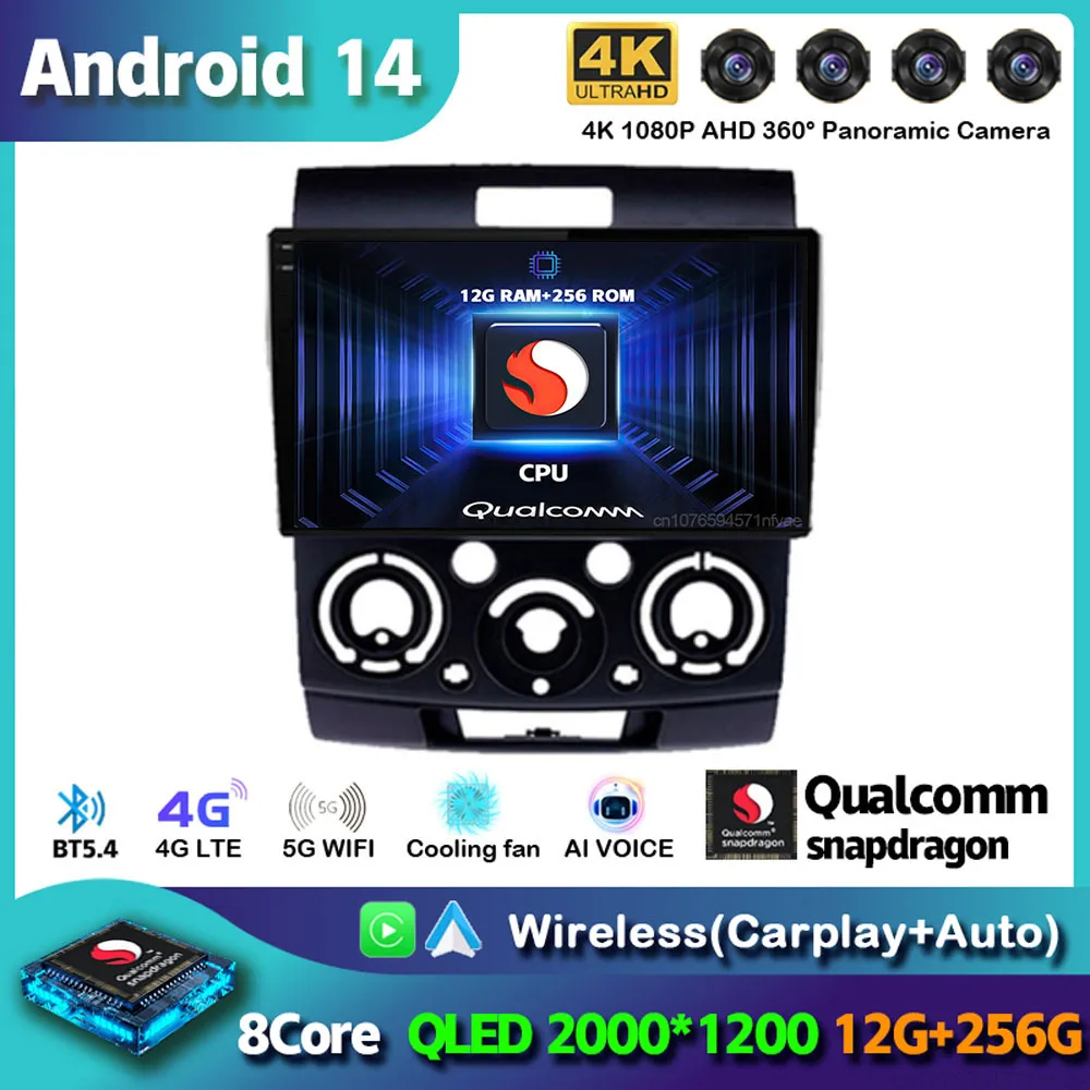 Автомобильная магнитола Android 14 для Ford Everest Ranger Mazda BT50 BT-50 2006 2007-2008 GPS мультимедийный видеоплеер головное устройство стерео