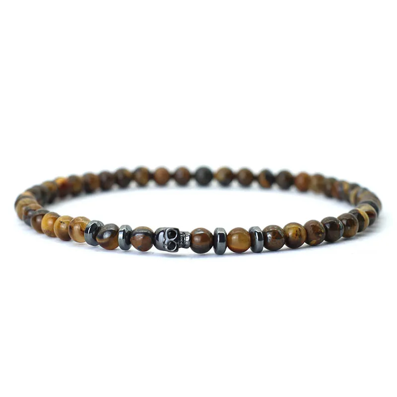 Men Gothic Skull Tiger Eye Stone Bracelet