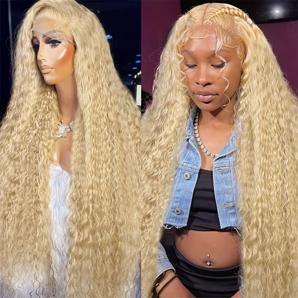 13x6 HD Lace Frontal Wig 613 Blonde Deep Wave 13x4 Transparent Lace Curly Human Hair Wigs Blonde Water Wave Wig for Women 2