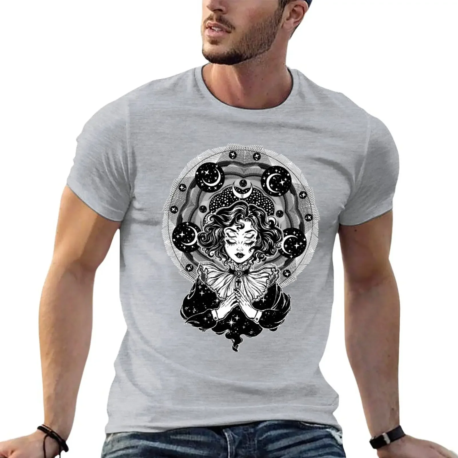 

Girl portrait with four eyes, sacred space circle. T-Shirt summer clothes graphics mens tall t shirts
