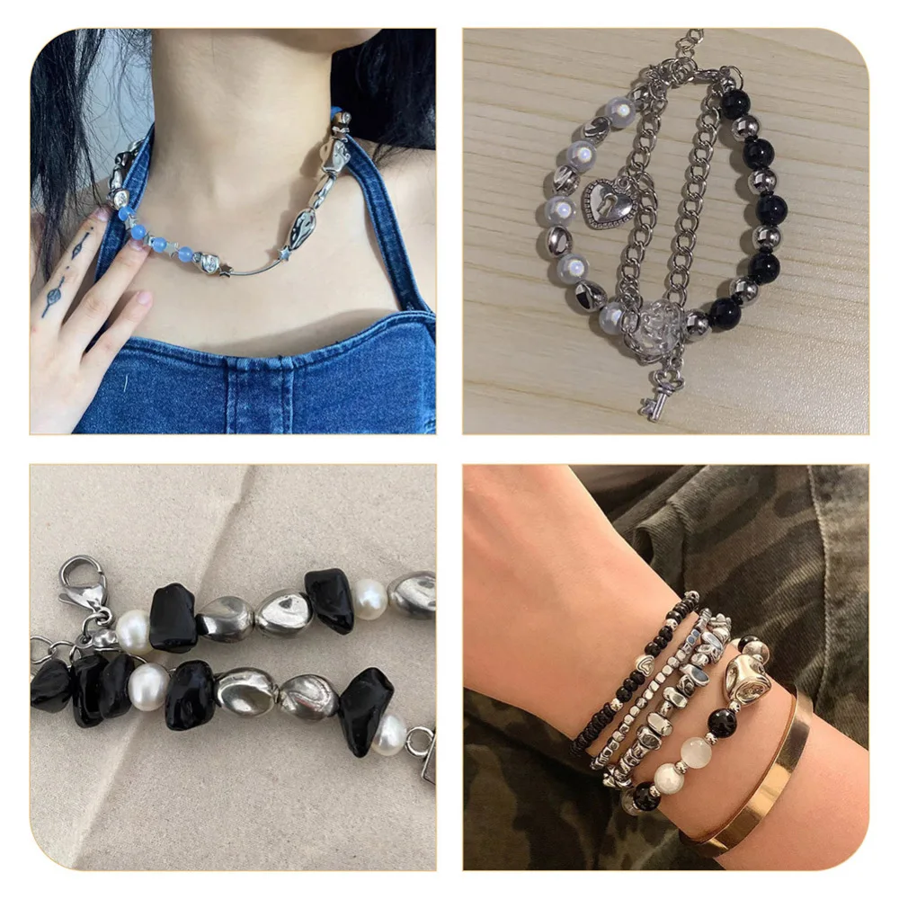 160Pcs CCB Plastic Beads Irregular Loose Beads Silver Color Plastic Spacer Beads for Grunge Jewelry Making DIY Bracelet Necklace