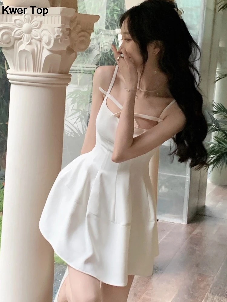 

Elegant Chic Evening Party Y2K Mini Dresses New Summer Spaghetti Strap One Piece Midi Dress Korean Casual White Clothes Mujer