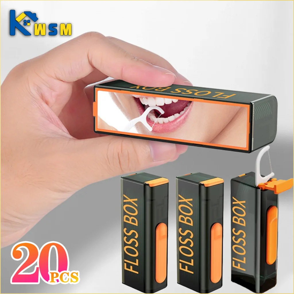Mecha Wind Mirror Portable Floss Box 20PCS Auto Pop Up 10pcs Mini Transparent Floss Stick Storage Box Oral Care Organiser