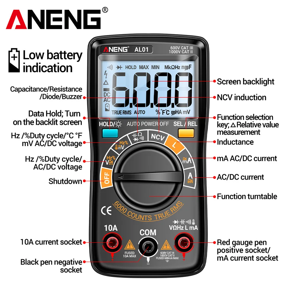 ANENG AL01 Inductance Digital Multimeter 6000 Count True-RMS AC/DC Voltage Meter Current Tester Professional Electrician Tools 4