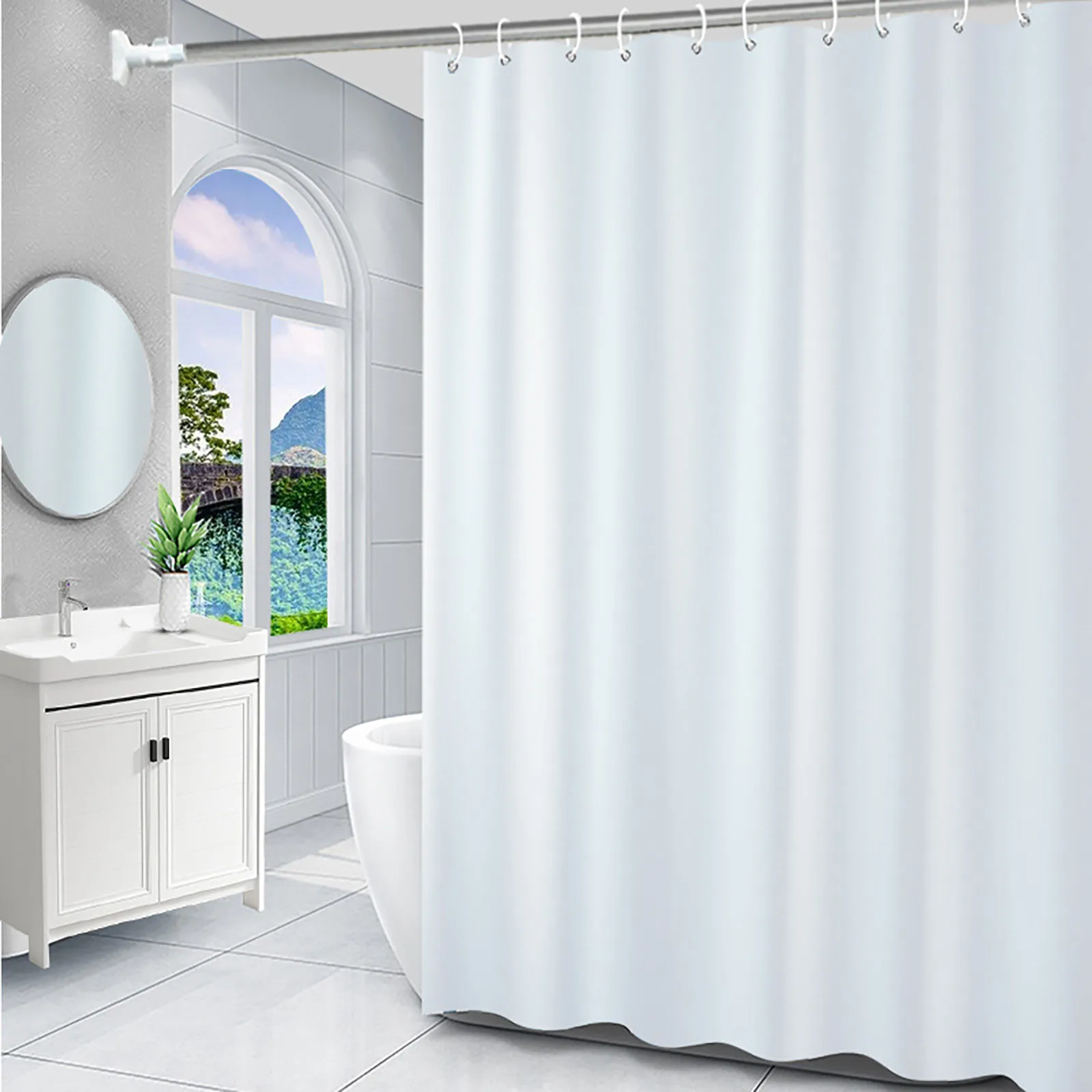 Bathroom Solid Color Bathtub Shower Curtain Liner with Magnets Heavy Duty Clear Shower Curtain Little Leaf Curtains