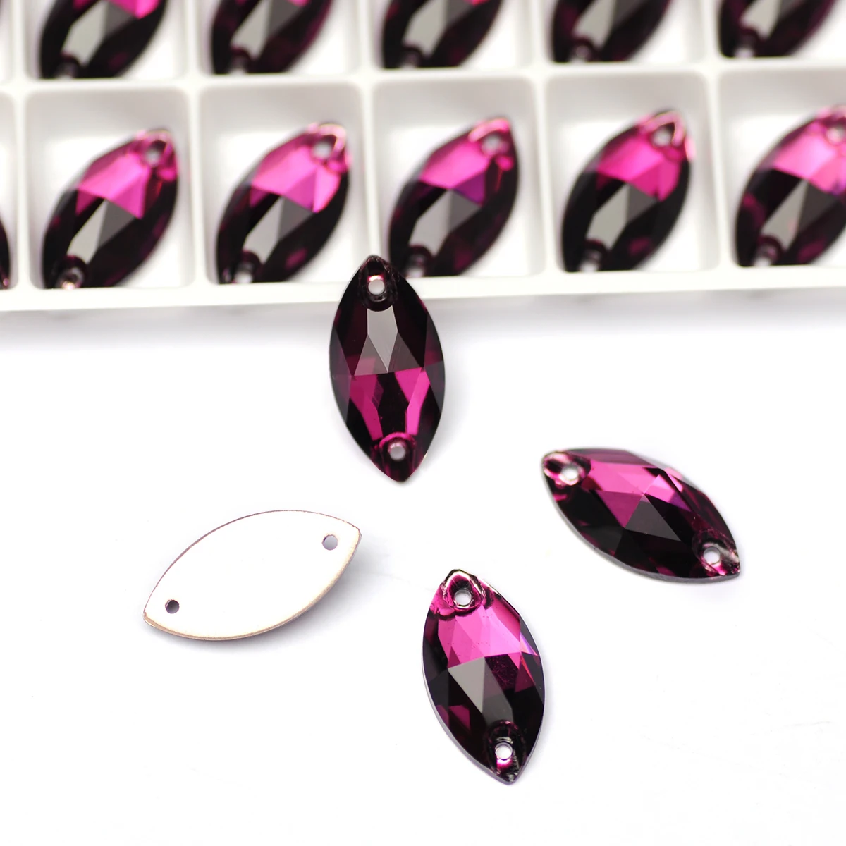 3223 의류용 크리스탈 유리석 비즈, 실버 베이스, 자수정 네벳, 6x12mm, 7x15mm, 9x8mm