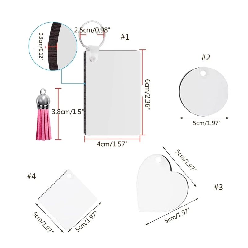 200Pcs Double-Side MDF DIY Blank Keychain with Key-Rings Tassel Buckle Heat Transfer Keychain for Present Making N2UE