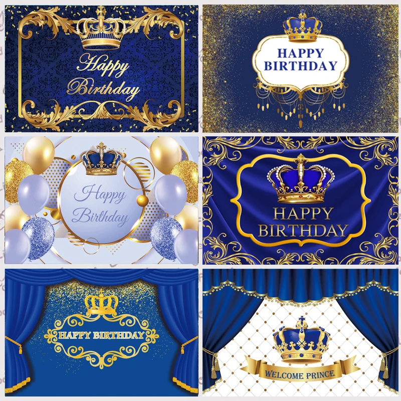 

Royal Prince Baby Shower Backdrop Glod Crown Boys Birthday Party Custom Photography Background For Photo Studio Banner Decor