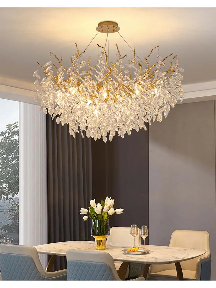 French modern luxury upscale ambiance lamp dining room bedroom duplex ceiling light luxury tree branch crystal chandelier 2