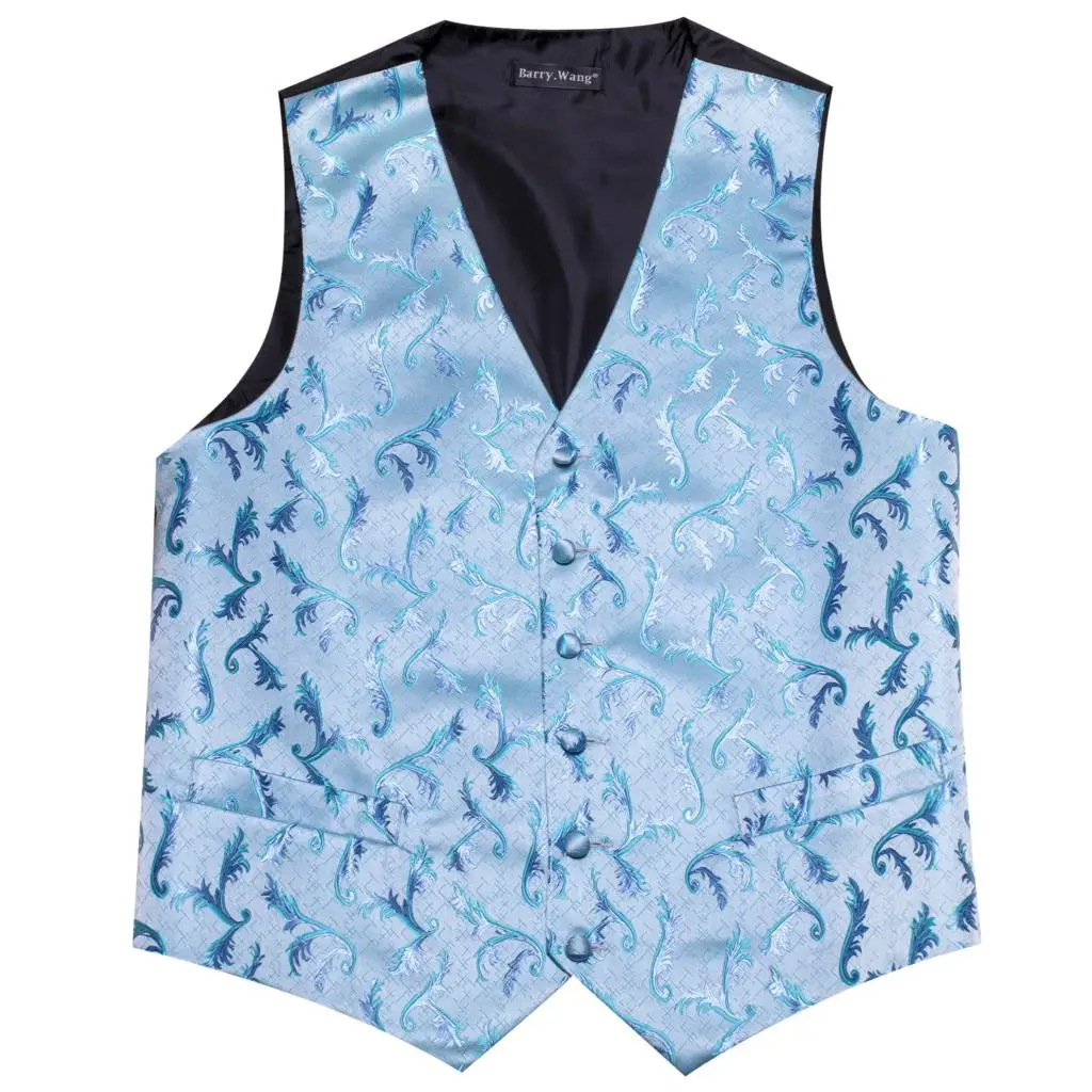 Luxury Silk Vest for Men Blue Waistcoat Tie Set Wedding Formal Dress Suit Man Gilet Male Sleeveless Jacket Barry Wang