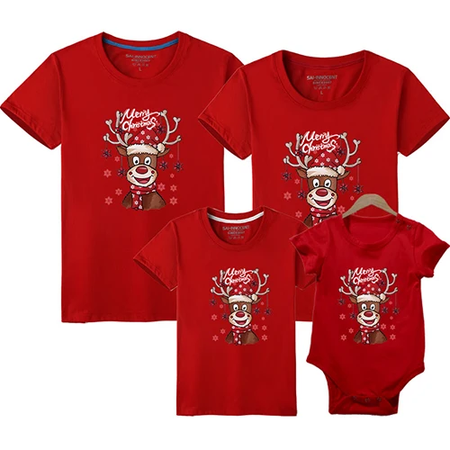 thumbnail image 1 of Ropa de padre, madre, hijo e hija, camiseta navideña a juego para la familia, camiseta de algodón de manga corta con estampado de dibujos animados, camiseta para mamá, papá y yo, 1 of 5