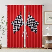 2pcs, Curtains Roller Blinds Race Flag Checkered Versatile Polyester (without rod) Decorations For Home Ldeal for Living Room, 2